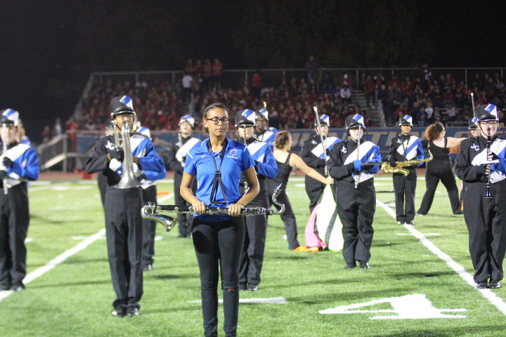 The Blue Jay Marching Band preforms their Back in Black routine during halftime of the Home football game against Manhattan High School on October 5th.