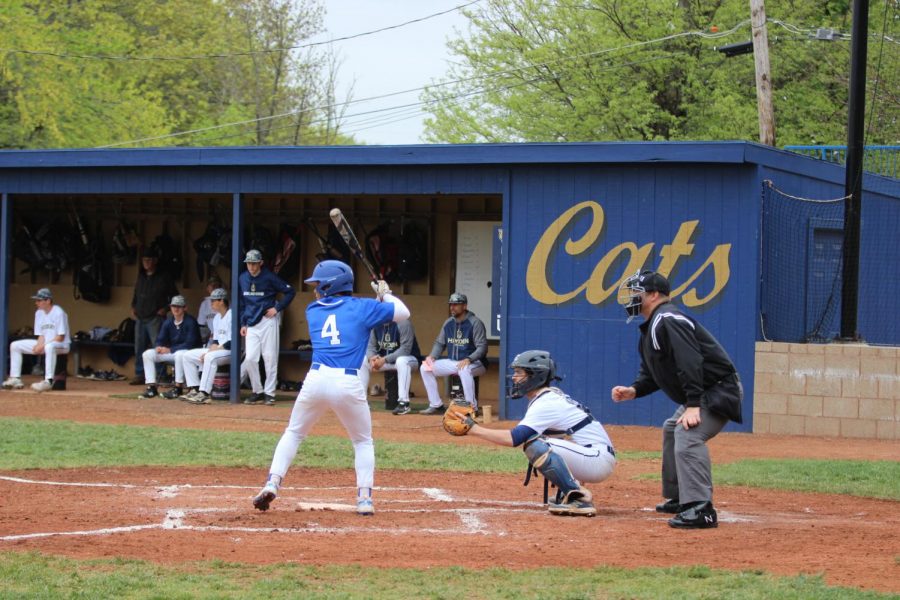 Because of the reconstruction of the baseball field at Rathert Stadium, the baseball team has been unable to play any home games this season. Junior Joel Nieves at bat on the road against Hayden on April 23.